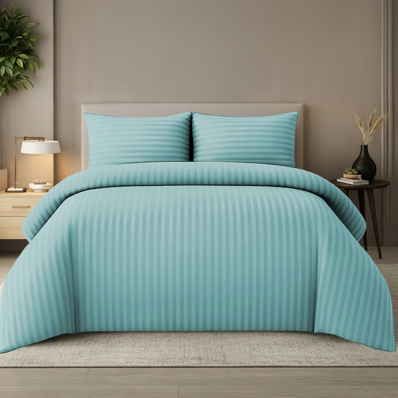 Microfiber Striped Duvet Cover Set, Double