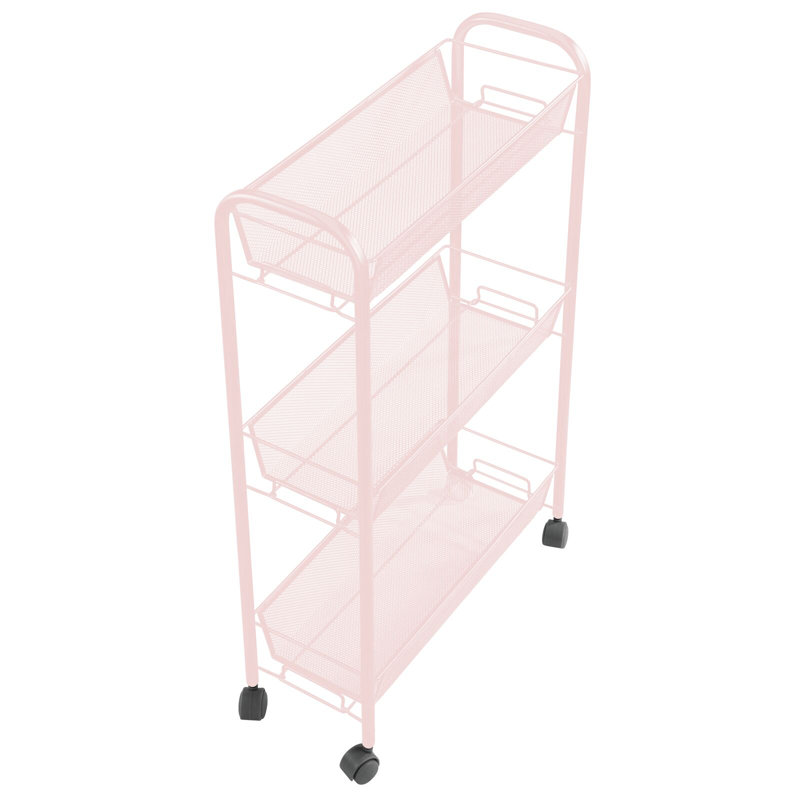 Blush Pink Steel 3-Tier Rolling Laundry Cart with Shelves
