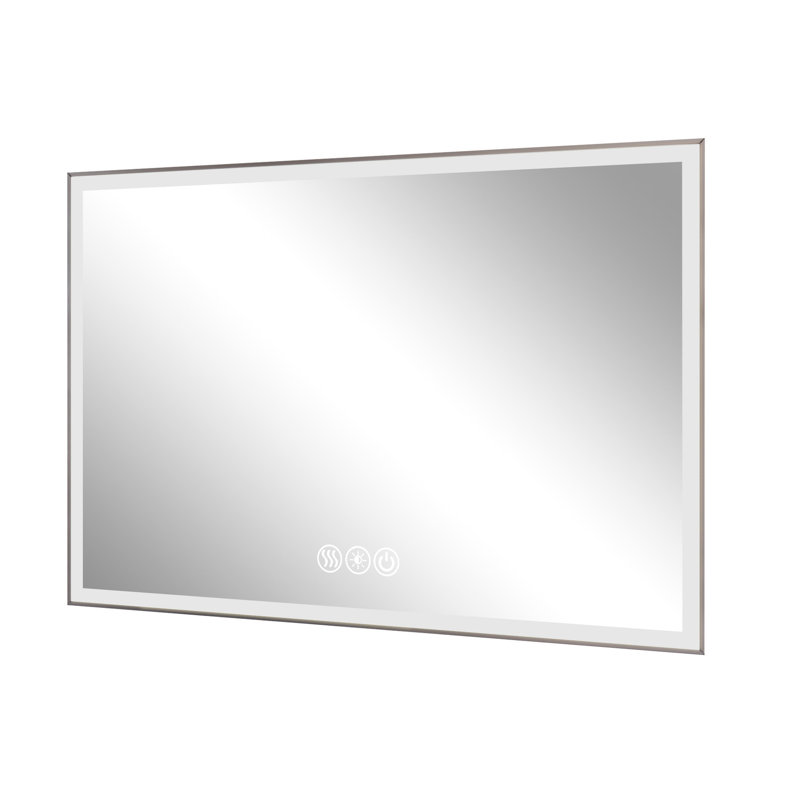 Miroir mural moderne pour salle de bain 48 po x 32 po, DEL, brouillard, 3 options de couleurs personnalisées