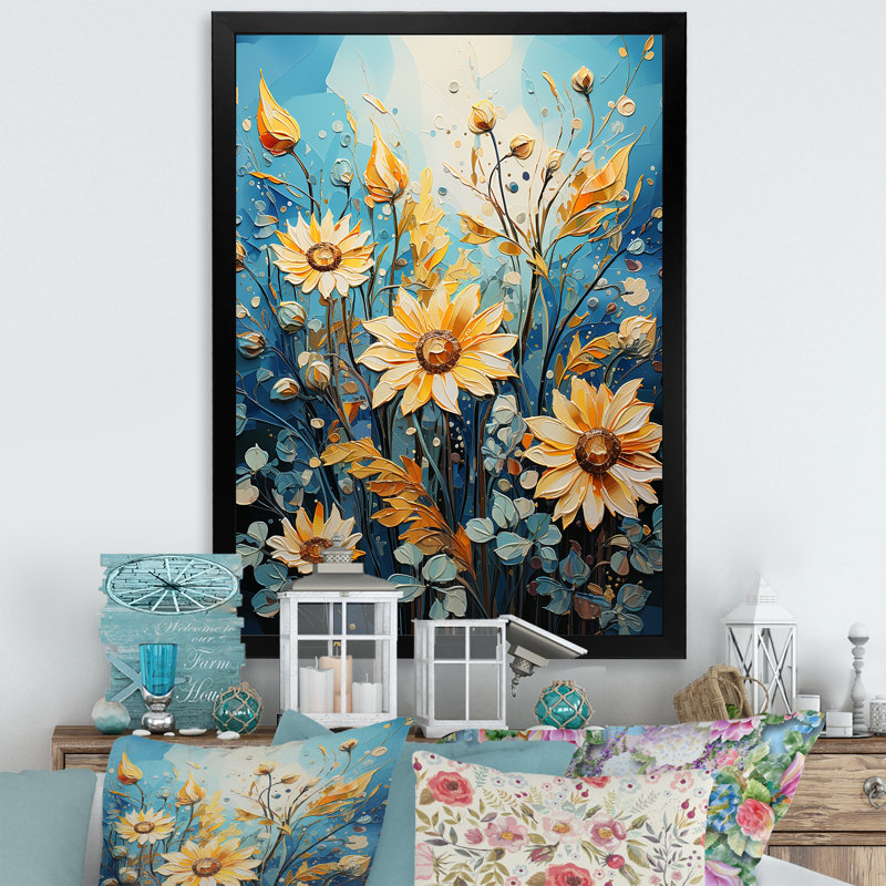 «Expressionist Energy Sunflowers I» sur toile, Cadre photo noir, H 40 po x l 30 po x P 1,5 po