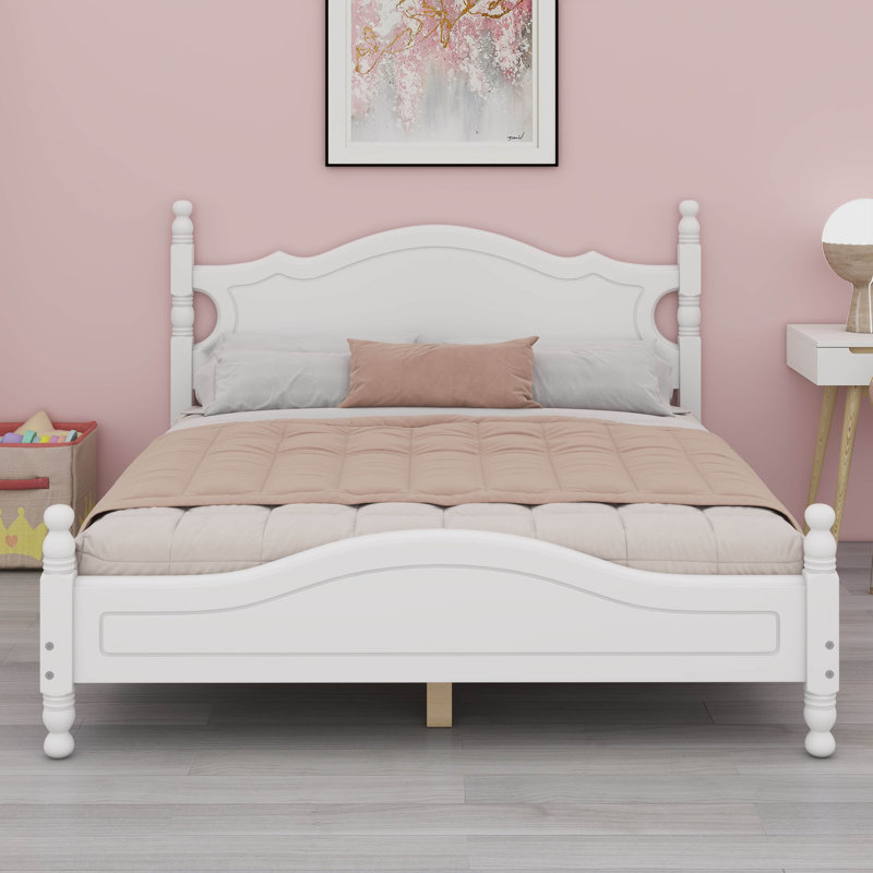 Cadre de lit plateforme en bois pour tout-petits, lit plateforme de style rétro avec support en lattes de bois, Blanc
