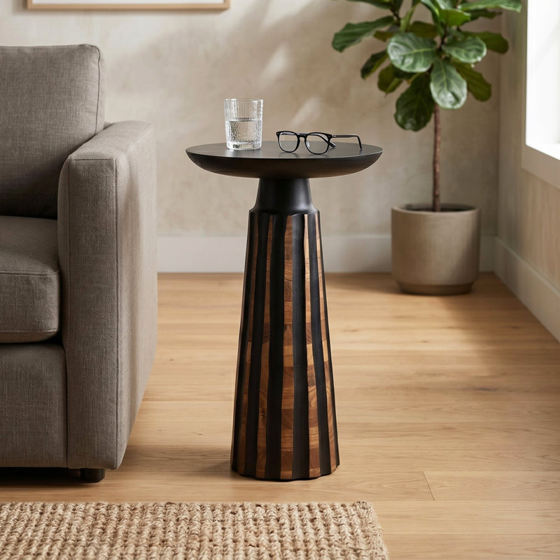Modern Black & Walnut Wood Accent Table