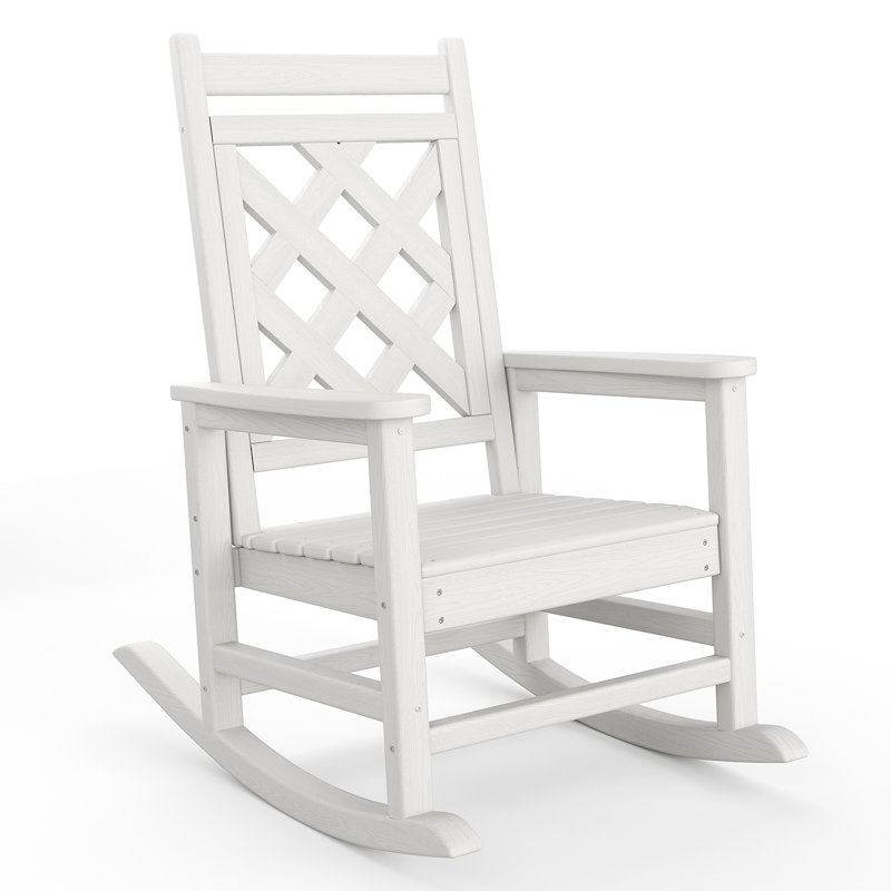 Adirondack Outdoor Poly Lumber Rocking Chair, All Weather HDPE Plastic Patio Rocker Chair with Wide Armrests, White