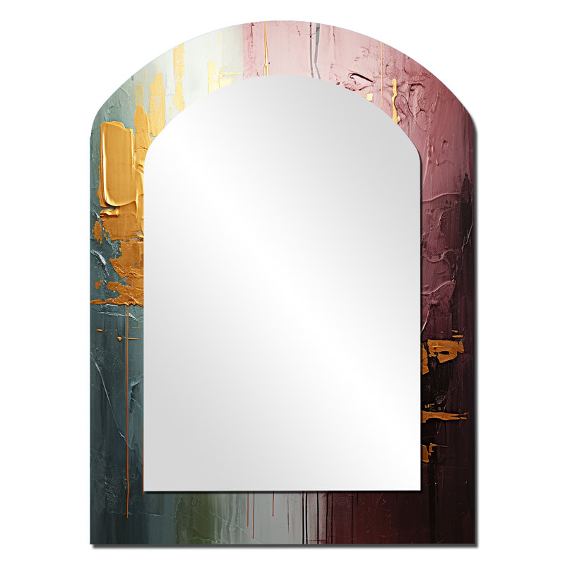 Célébration de la destinée abstraite, peinture or rose IV - miroir mural moderne en arche, 34 po x 25 po