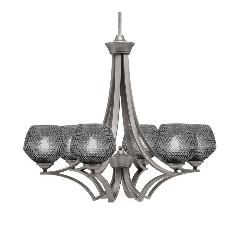 Lustre suspendu 6 lumières Shutesbury, verre fumé 6 po, Clair, Nickel brossé