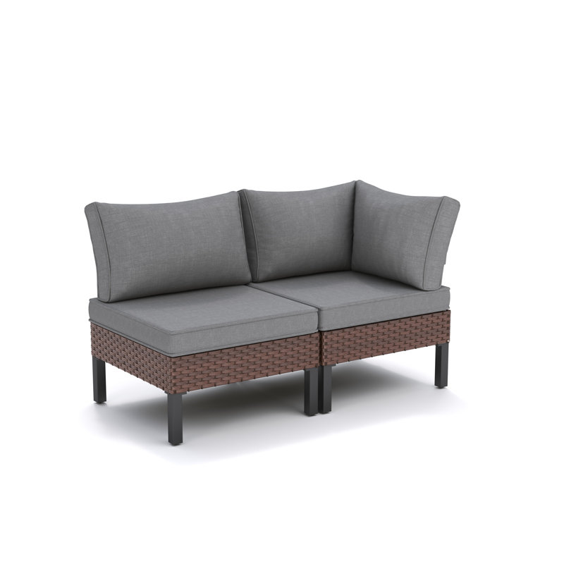 Outdoor Wicker Corner & Single Sofa Set With Cushions, Gray