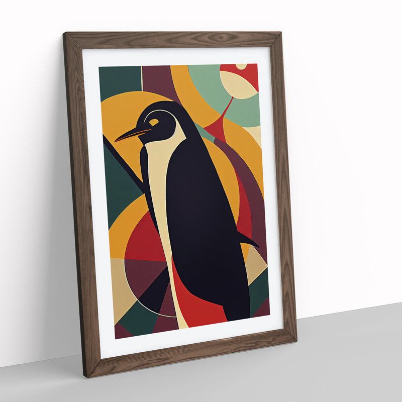 XV1022-3482X Penguin In Abstract No.2 - Print, Walnut Framed Paper, White, 46cm H x 34cm W