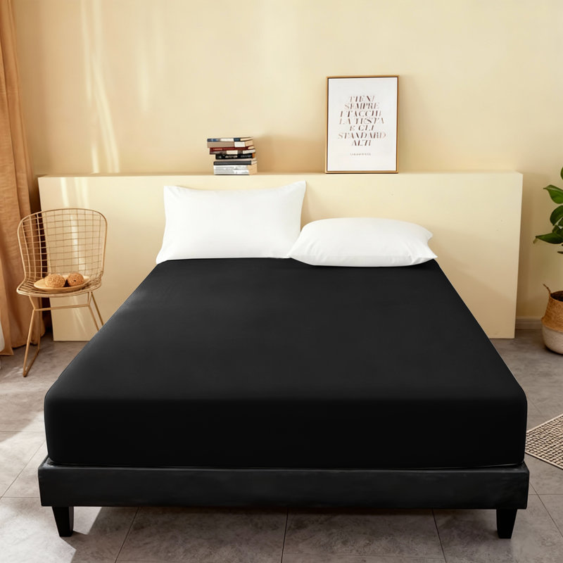 Super Soft Microfiber Fitted Sheet – 25cm Deep Pocket, Brushed Finish, Double (4'6), Black