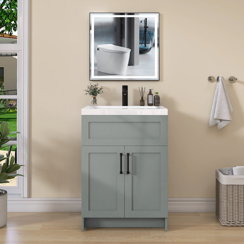 Armoire de salle de bain autoportante grise 24 po x P 21,5 po x H 33,44 po