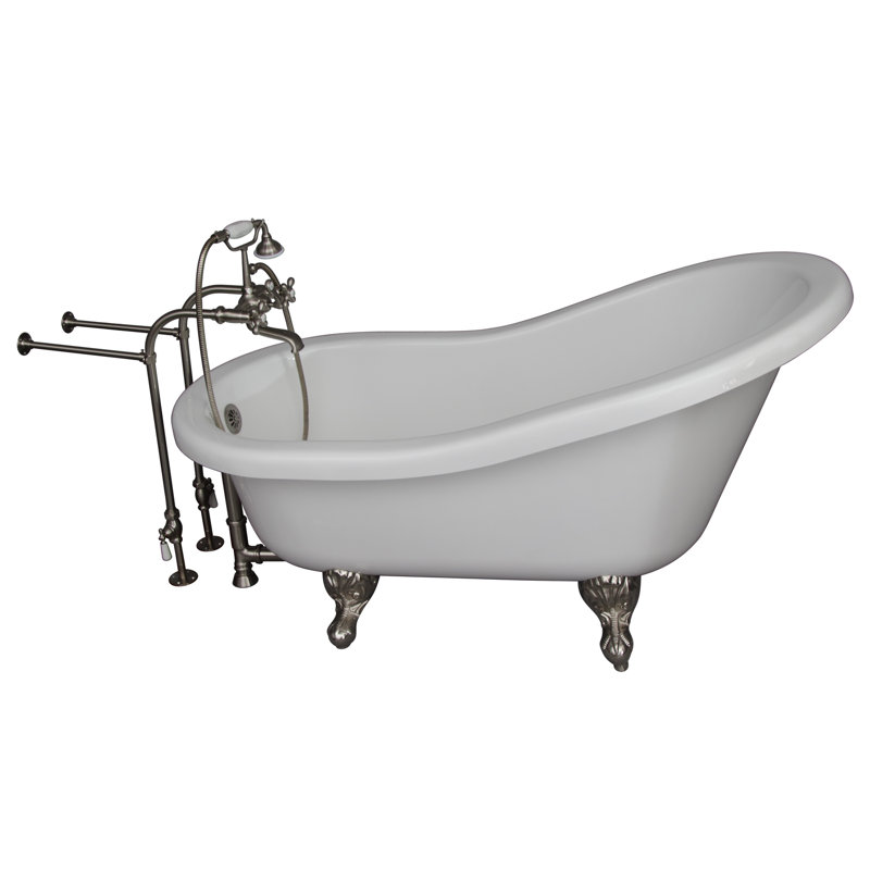 60 " L x 30 " W Freestanding and Mounting / Installation Required Soaking Acrylic Bathtub with Faucet, Bisque, Brushed Nickel