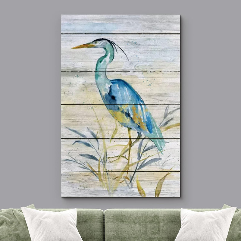 Panneau de bois rétro, grue de plage, moderne, zen rustique sur toile, H 36 po x l 24 po x P 1,5 po, Toile tendue