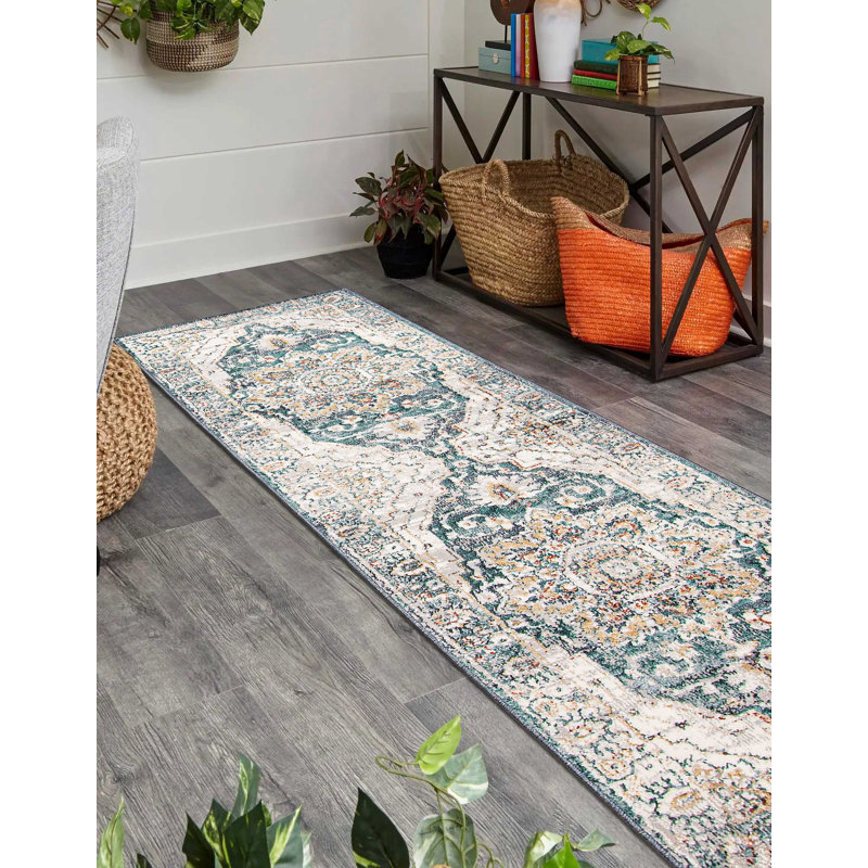 Tapis bleu sarcelle Legacy, Tapis de couloir 2 pi 8 po x 8 pi 2 po