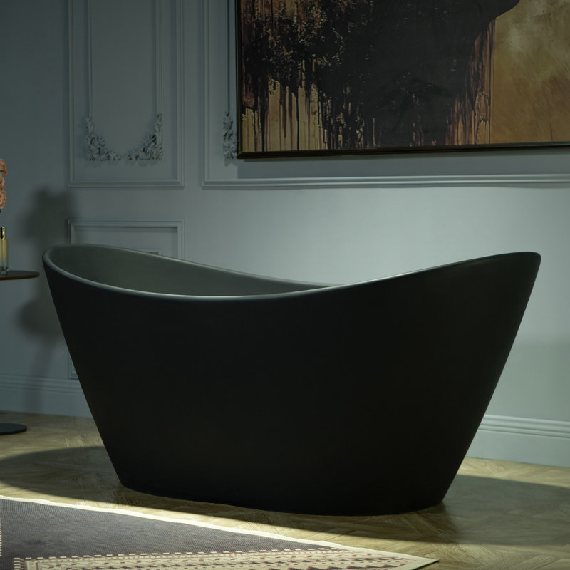 67" Freestanding Soaking Solid Surface Stone Resin Double Slipper Bathtub with Integrated Overflow and Pop-up Drain