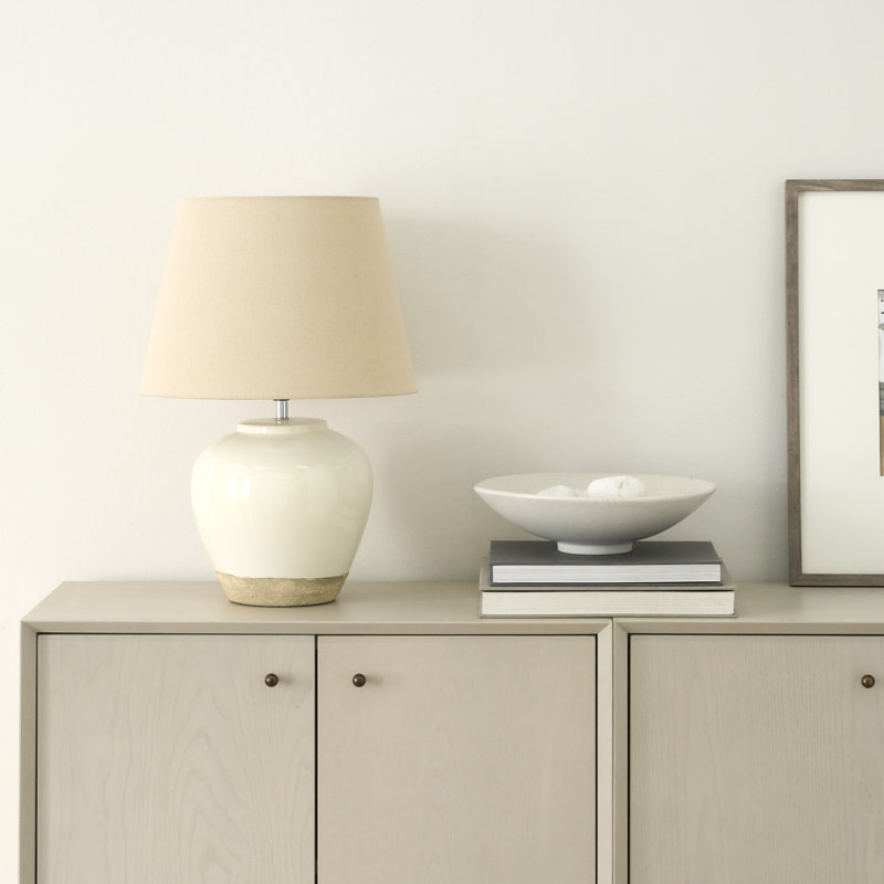 Lampe de table en céramique Leisha, Beige, Blanc / Brun clair