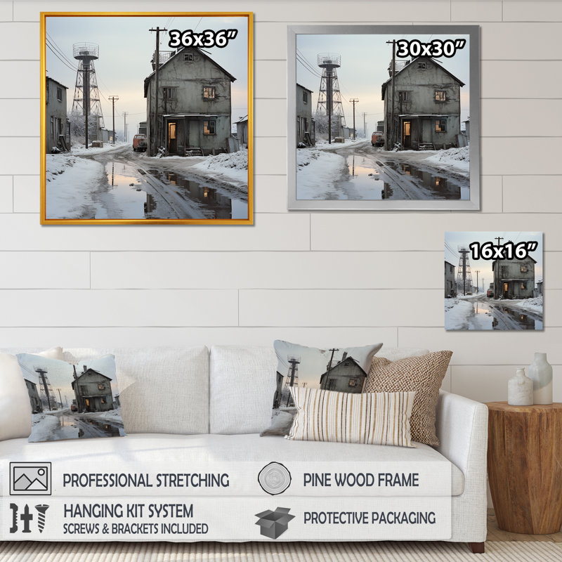 Warehouse Winter Scenery sur toile, H 24 po x l 24 po x P 1 po, Cadre doré simple