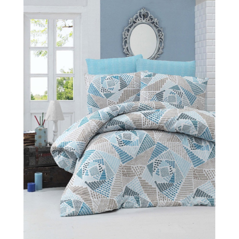 Ensemble de housse de couette en mélange de coton Taylah, Lilas/blanc, Housse de couette très grand + 2 taies d'oreiller