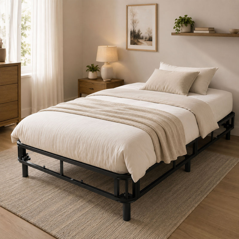Cadre de lit plateforme rembourré de 35,6 cm (14,01 po) avec support à lattes en acier, assemblage sans outil, 75''