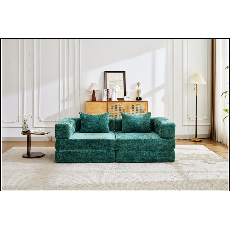 Canapé à compression, canapé-lit à plancher convertible avec structure fixe, causeuse modulaire sans os, aucun assemblage requis, tissu chenille pour le salon et la chambre à coucher