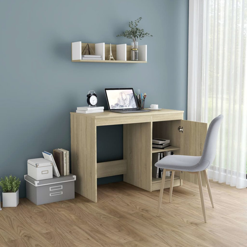 Bureau Bureau d'ordinateur Bureau avec tablettes en bois d'ingénierie, Chêne de Sonoma