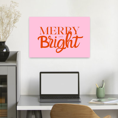 Merry Bright Holiday Text Modern Abstract Wall Art Print