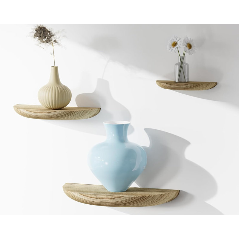 Wood Half Round Floating Wall Shelves, Light Brown