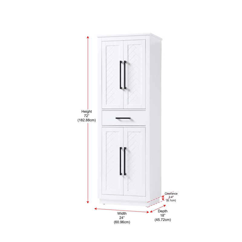 24 inch Bath Storage Cabinet in White, 72" H x 24" W x 18" D, White