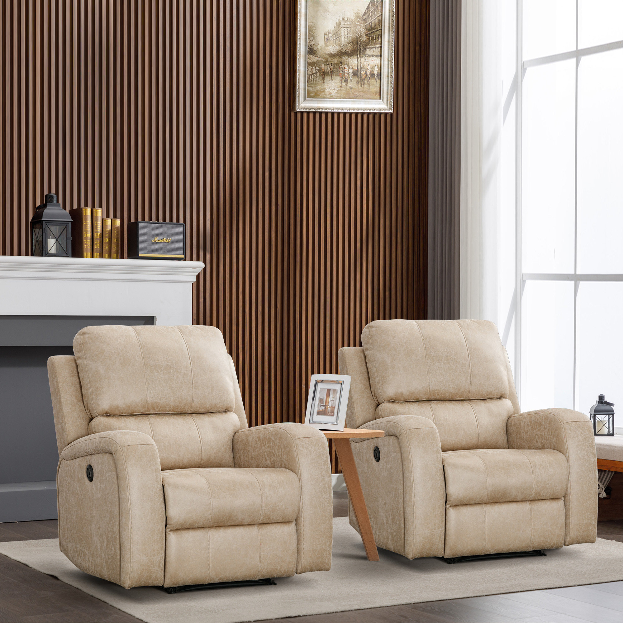 Guillem 38''W Oversize Recliner Faux Leather Manual Rocking Recliner with  Lumbar Support