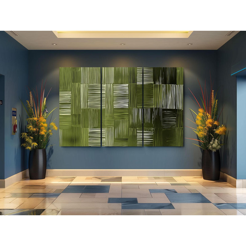 Impression sur toile Triptych - Emerald Layers, H 24 po x l 48 po