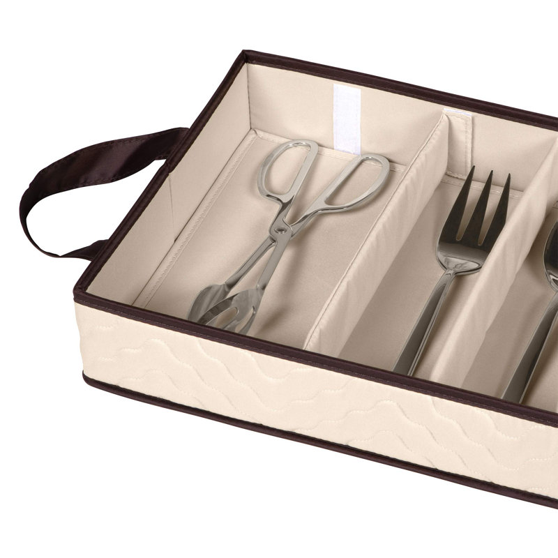Flatware Storage Case - Durable 5 Compartment Silverware Storage Container Box With Removable Lid And Easy To Carry Handles