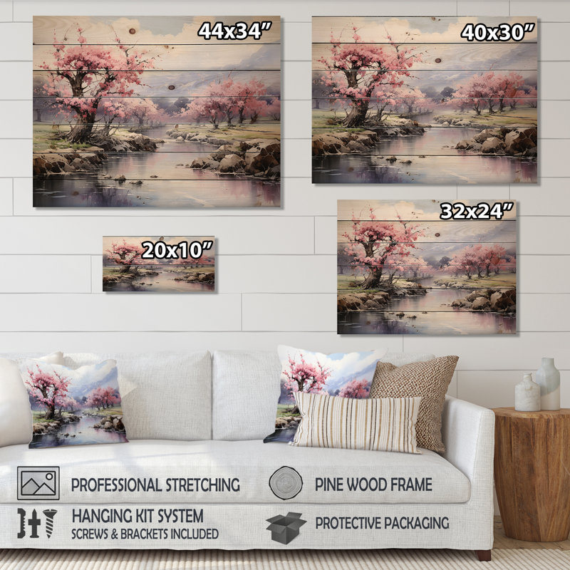 «Latese China Art Spring Blossom I» sur impression sur bois, H 24 po x l 32 po x P 0,78 po