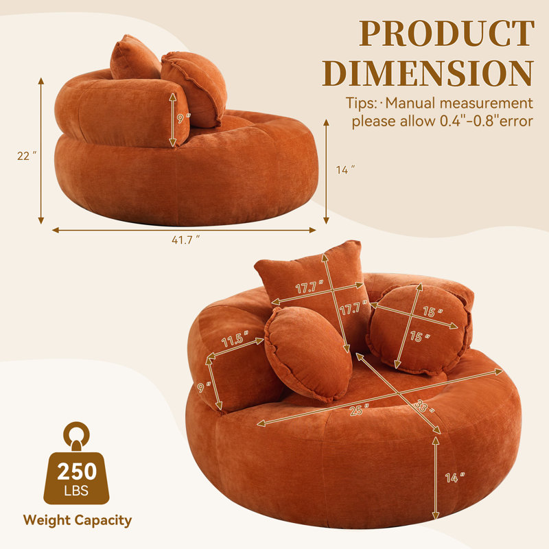 42" Low-Profile Floor Hugge Compression Chair, Orange, No
