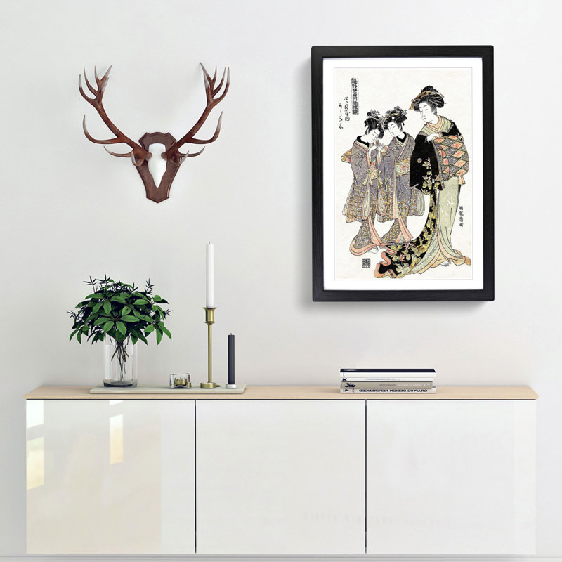 Courtesan Nishikigi by Isoda Koryusai - Picture Frame Painting Print, Black Framed, 36cm H x 27cm W x 2cm D