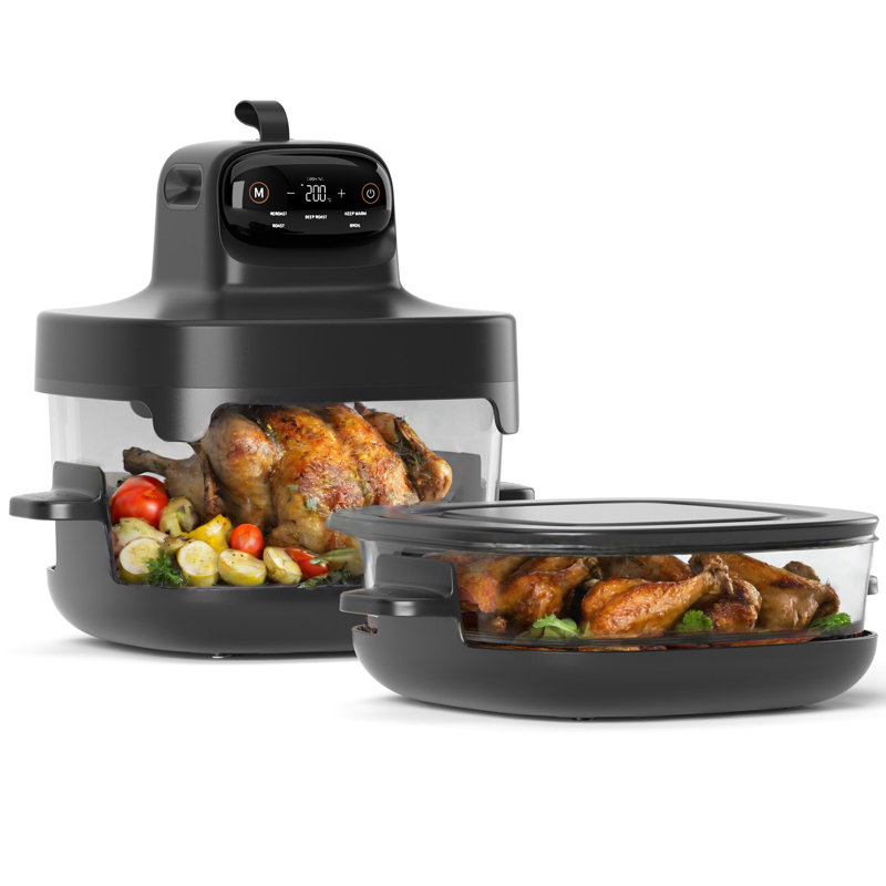 2.6Qt & 4.7Qt 5-In-1 Glass Air Fryer Oven – 85% Less Oil, Compact Smart Fryer With Dual Containers & Lids, Deep Roast/Crisp/Keep Warm, Freezer & Dishwasher Safe