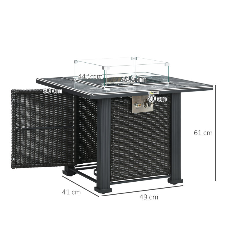 Square Steel Propane Fire Pit Table with Hidden Fuel Tank