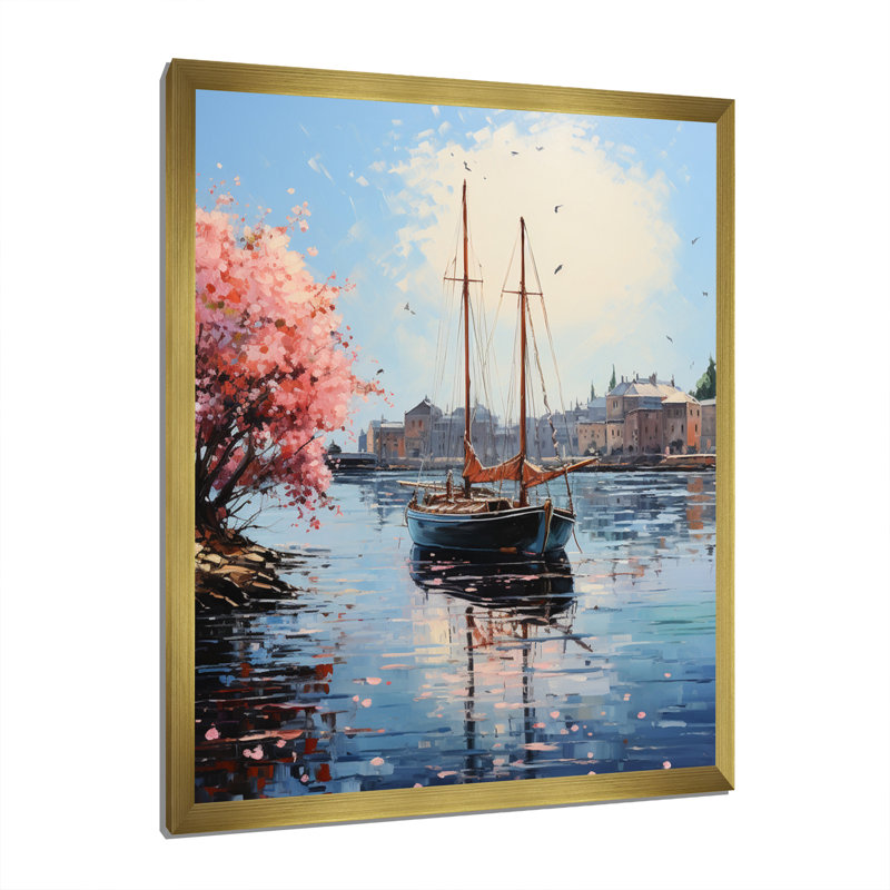 Port Docked Memories Pointillism II - Nautical & Beach Canvas Prints, H 20 po x l 12 po x P 1 po, Encadrement doré