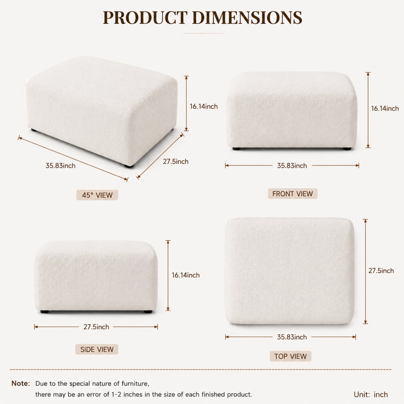 White chenille Modular Sectional Sofa - Ottoman