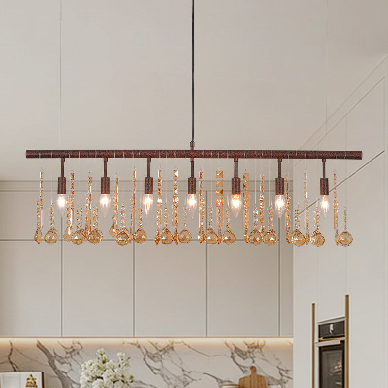 Îlot de cuisine 7 lumières linéaire en cristal
