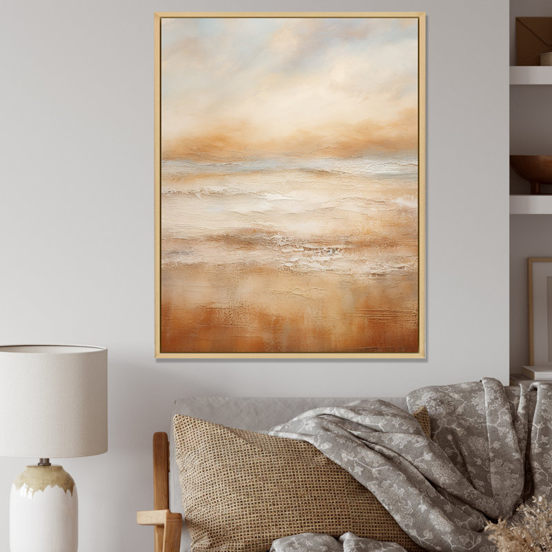 «Beige Sandy Clouds Horizon III», art mural sur toile, Cadre naturel flottant, H 32 po x l 24 po x P 1 po