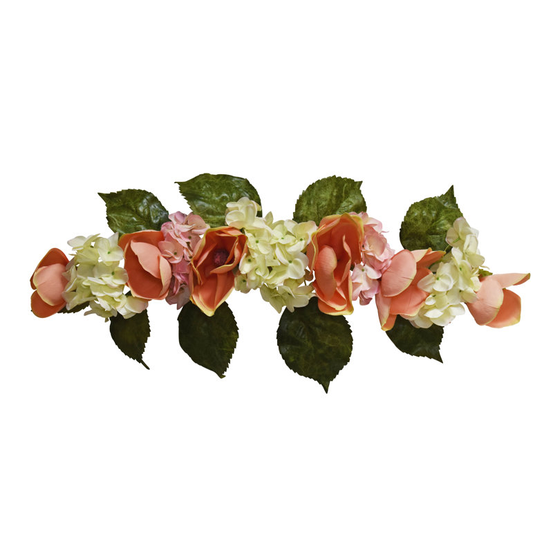 32" Pink Cream Magnolia Hydrangea Swag 