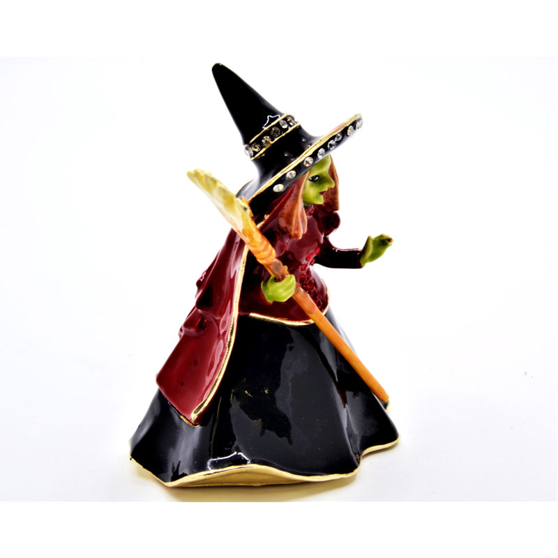 Witch with Broom Trinket Box with Austrian Crystals  