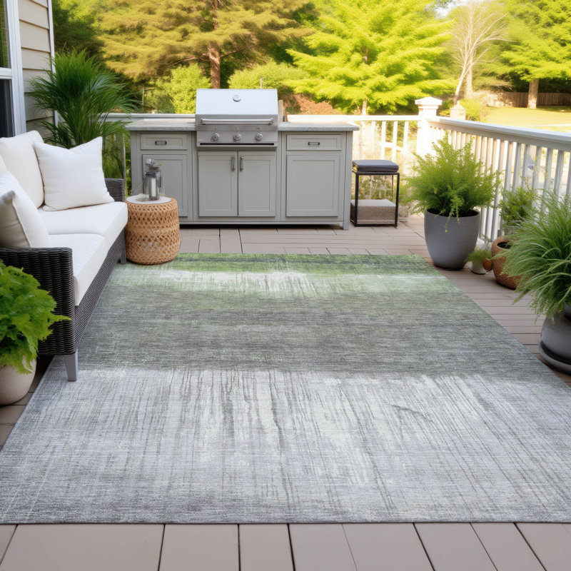 Machine Washable Indoor/Outdoor Xhevrie Fern Rug, Rectangle 9' x 12'
