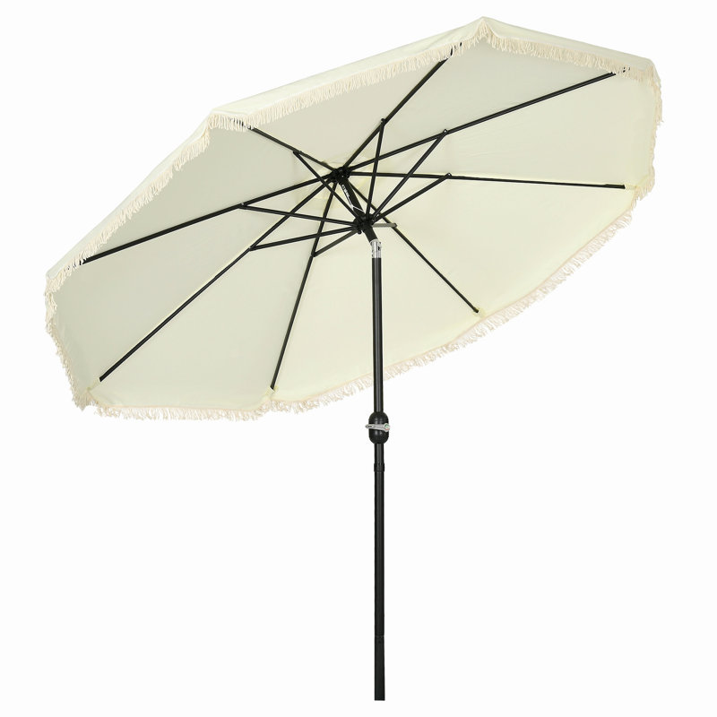Parasol de patio de 9 pi avec bouton poussoir inclinable et manivelle Outsunny, Blanc, crème