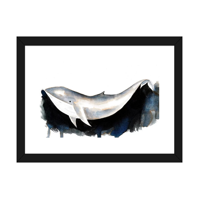 Baleine II - impression, Blanc, H 16 po x l 24 po x P 1 po, Papier encadré noir
