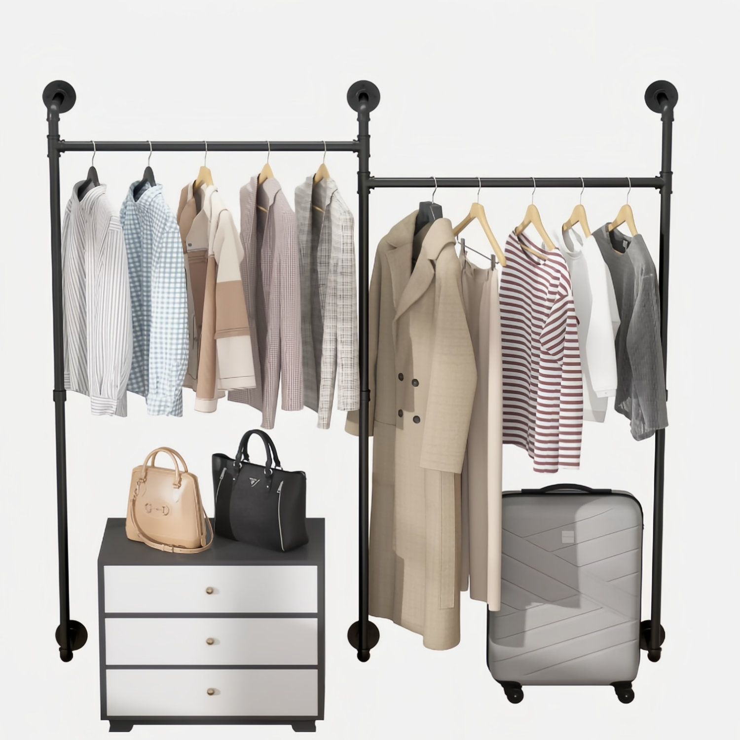 17 Stories Industrial Pipe Clothing Rack, Heavy Duty Garment Racks ...