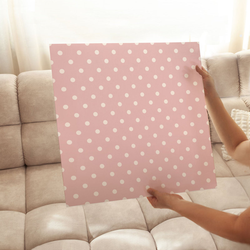 Abstract Pink White Polka Dots Modern Unframed Art Print, 18" H x 18" W