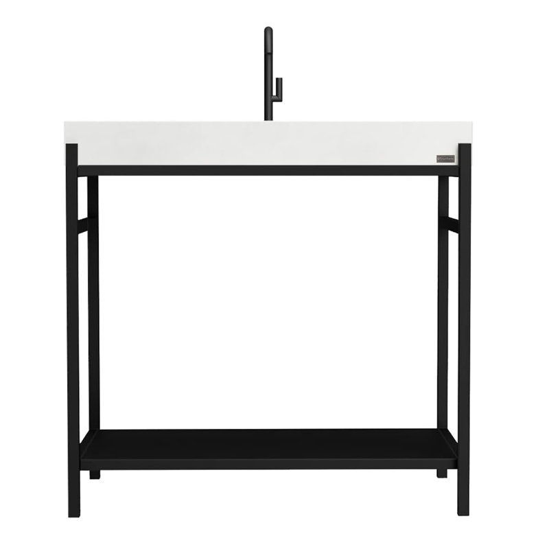 36'' W Single Vanity, No Holes, Brushed Nickel, White Linen