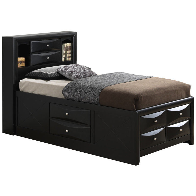 Très grand lit contemporain noir avec rangement pour chambre à coucher optimale - l 80 po x P 92 po x H 49 po. Compartiments encastrés de qualité.