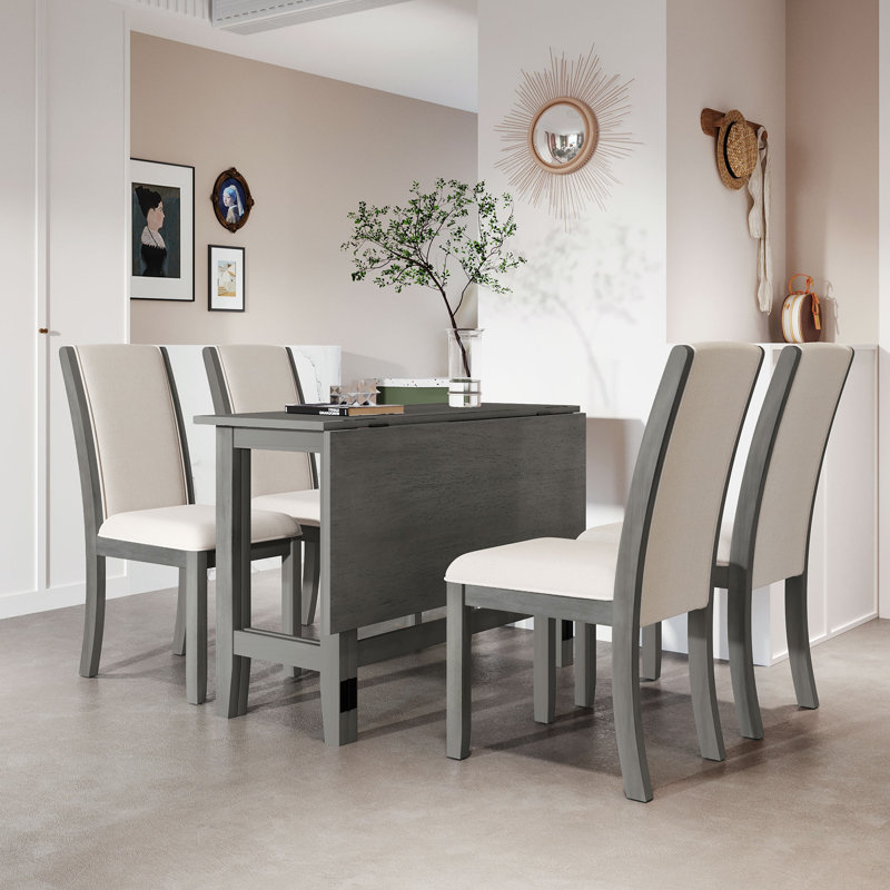 Ensemble de table de salle à manger extensible en bois 5 pièces avec abattants et 4 chaises rembourrées pour petits espaces