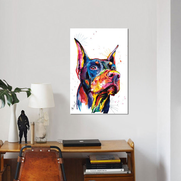 « doberman », impression sur toile, H 12 po x l 8 po x P 0,75 po, Pas de tapis, Toile tendue
