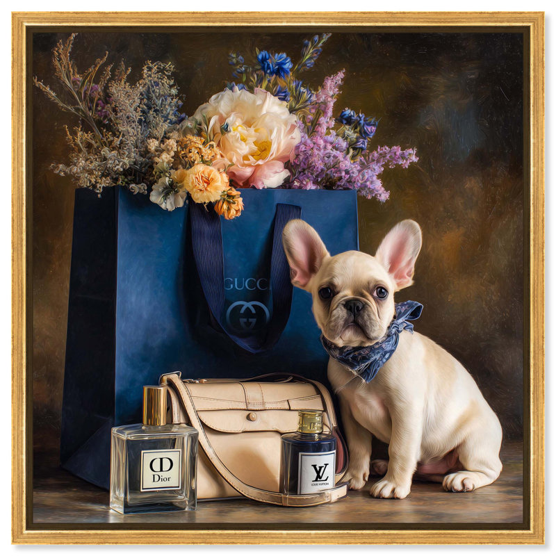 Impression sur toile Frenchie, H 40 po x l 40 po, Cadre doré